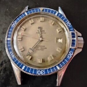 VINTAGE Yema Watch Superman Grey / Bakelite Blue (no band)